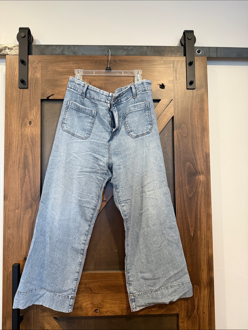 Light Wash Wide Leg Jeans - Front Patch Pockets
